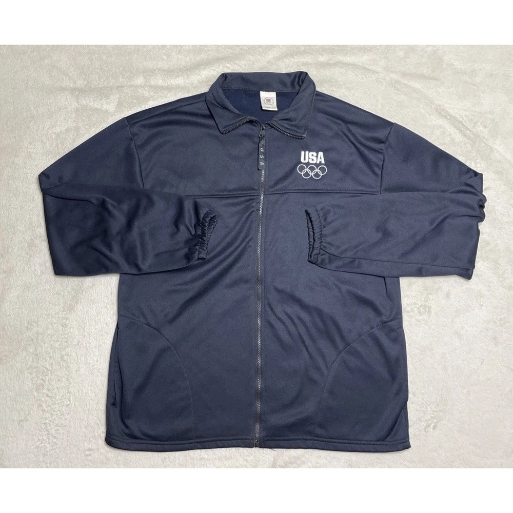 United States Olympic Commitee Jacket Mens XL Blue Full Zip Made in USA VTG